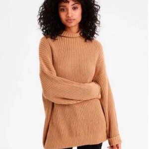 American Eagle Women's Beige Tan Oversized Fit Long Chunky Knit Sweater Size S